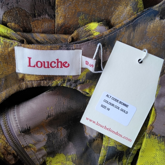 Louche London Gold Abstract Floral Cut Out Back Midi Dress Size Small NWT - Picture 10 of 10